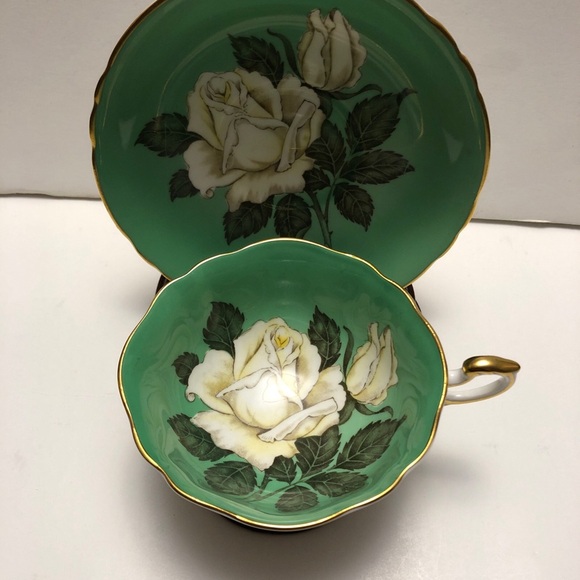 Paragon Double Warrant Other - Paragon Double Warrant Cabbage Rose Tea Cup & Saucer Green Teacup Vintage